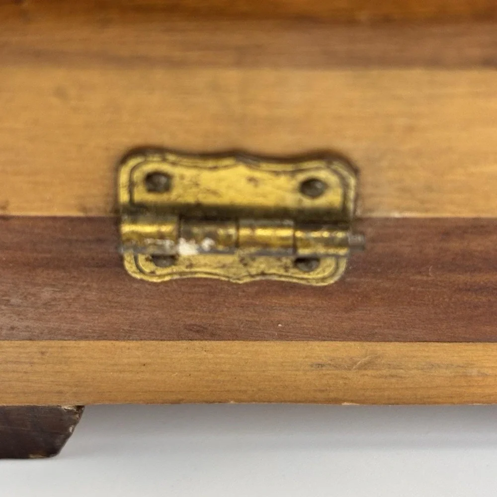 Vtg Wooden Jewelry / Trinket Box Dove Tail Joints Mirrored Dog Terrier HandPaint
